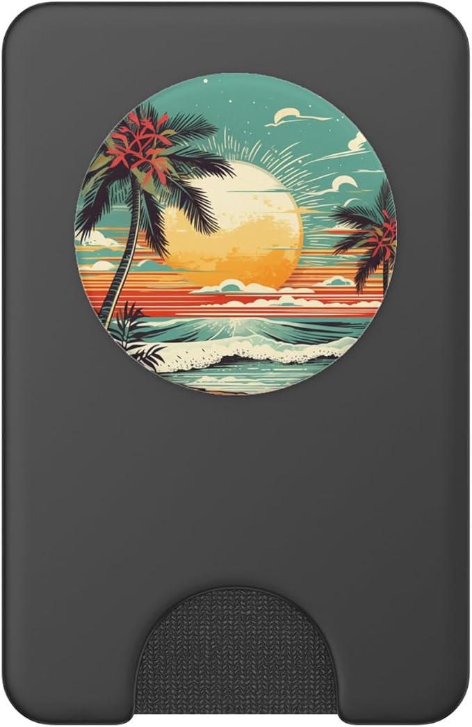 Retro Summer Palm Sun Beach Vacation PopSockets Adhesive PopGrip