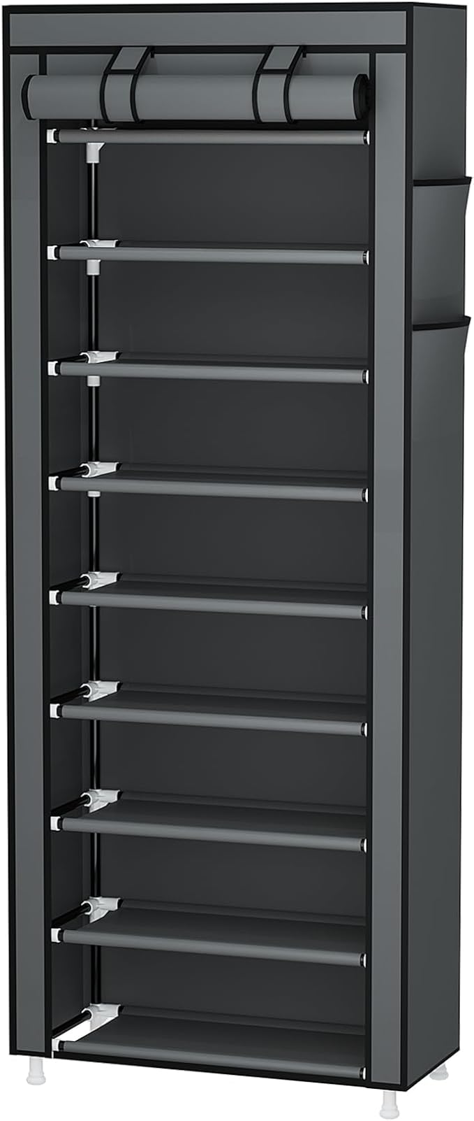 Calmootey 9 Tier Shoe Rack Organizer,Portable Shoe Shelf with Nonwoven Fabric Cover for Closet Hallway,Bedroom,Entryway,Grey