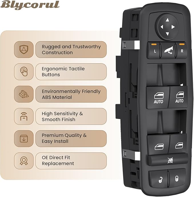 Blycorul Master Power Window Switch Driver Side with 3+9 Pins Replacement for 2012-2015 Dodge Grand Caravan，2013-2015 Ram 1500 2500,2015 Ram 3500,2012-2015 Chrysler Town&Country, Replaces 68110867AA