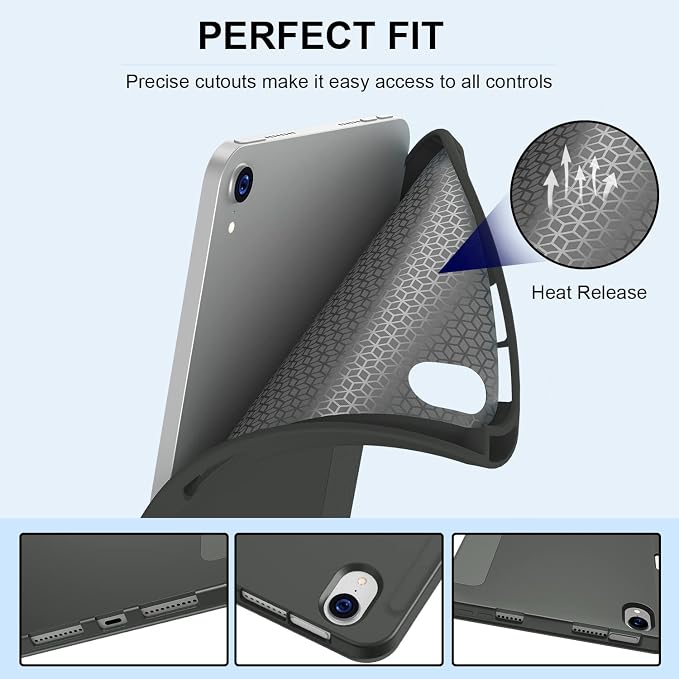 Soke for iPad mini 7 A17 Pro Case 2024iPad mini 6 Case 2021 with Pencil Holder-[Shockproof Protection + Auto Sleep/Wake] Soft TPU Back Cover for iPad mini 7th/6th Generation 8.3 inchDarkgrey