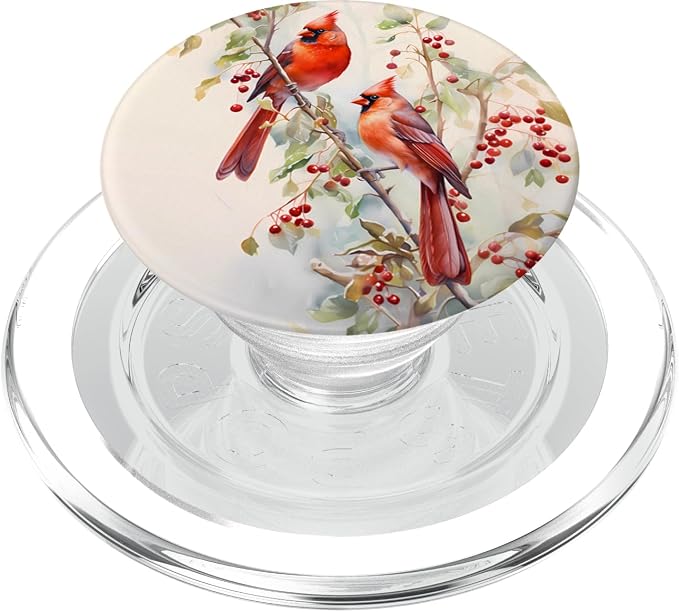 Red Cardinals on Holly Branches in Winter Red Cardinal PopSockets PopGrip for MagSafe