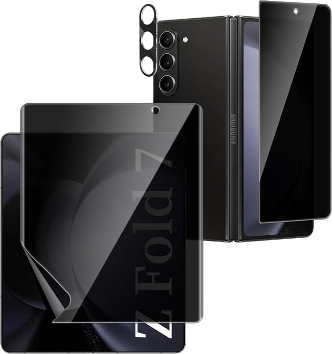 [6 Pack] for Samsung Galaxy Z Flip 6 Privacy Screen Protector 2 Pack Internal Anti-Spy Film + 2 Pack Outer Privacy Glass Screen Protector + 2 PCS Metal Camera Lens Protector Anti-Spy Case Friendly