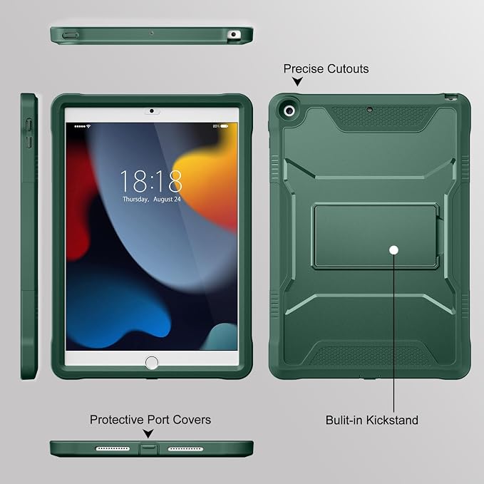 DTTO Case for for iPad 9th/8th/7th Generation 10.2-inch Black | Durable Shockproof Protective Cover Built-in Screen Protector &amp Kickstand Corner Protection