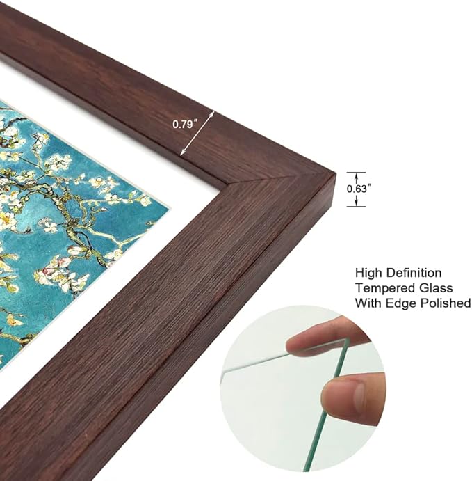 8x8 Walnut Picture Frame Set of 6 with Real Glass for Pictures 5x5 with Mat or 8x8 Without Mat, Wall or Tabletop Gallery Photo Frames