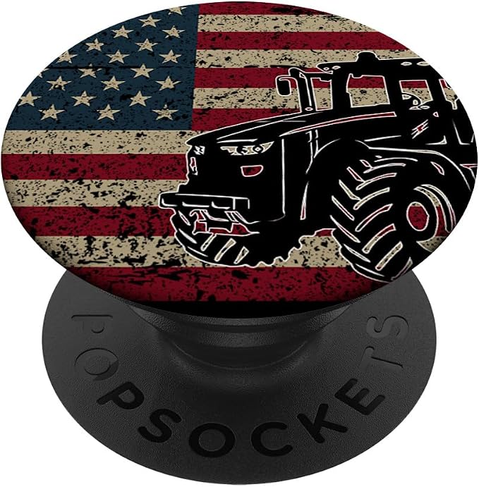 Farm Tractors America Flag I Patriotic Farming Gift Idea PopSockets Adhesive PopGrip
