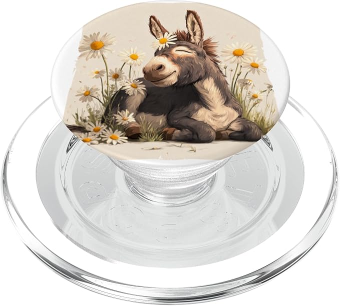 Happy Donkey Face with Flowers and Dandelion PopSockets PopWallet for MagSafe