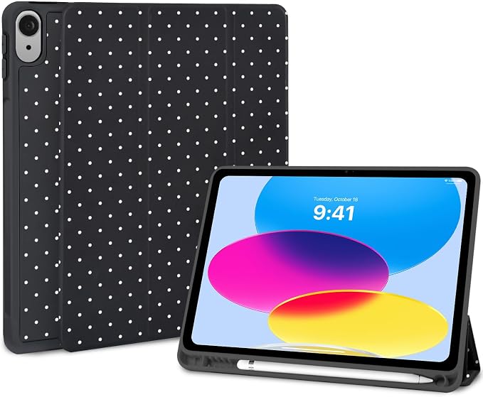 Trifold Stand Case for iPad Air 11 Inch M4/M3/M2 (8th 2026/7th 2025/6th 2024) iPad Air 10.9 Inch 5th/4th Generation (2022/2020) Trendy Cute Polkad Dot Print Aesthetic Pattern Design-Black