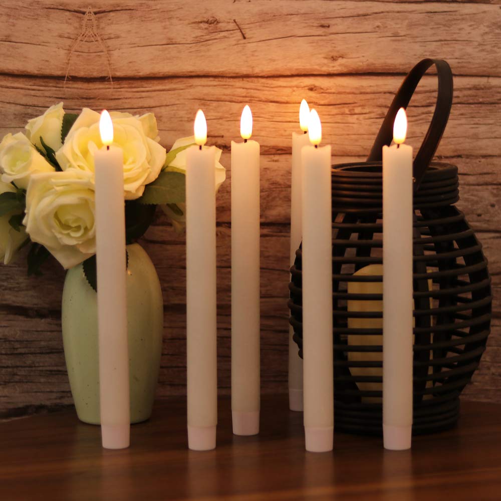 Wondise White Flameless Taper Candles with Timer, 6 Pack Battery Operated LED Flickering Real Wax Candle for Christmas Thanksgiving Wedding Decorations