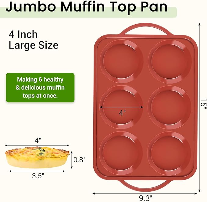 JOERSH Jumbo Silicone Muffin Top Pan with Metal Frame, 2 Pack, 4 Inch
