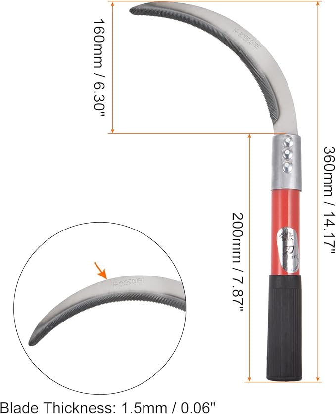 HARFINGTON 2pcs 6 Inch Brush Clearing Sickle with Forged Carbon Steel Serrated Blade and Black Plastic Handle, Billhook Machete Knife for Gardening, Camping, Land Management, Outdoor