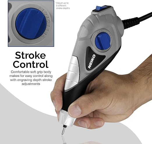 NEIKO 10576A Handheld Electric Engraver Tool, Etching Tool, 120V, Tungsten Carbide Tip, Electric Engraving Pen for Metal, Wood, Glass, & Plastic, Engraving Machine Scriber, Customizer Etcher Stencils
