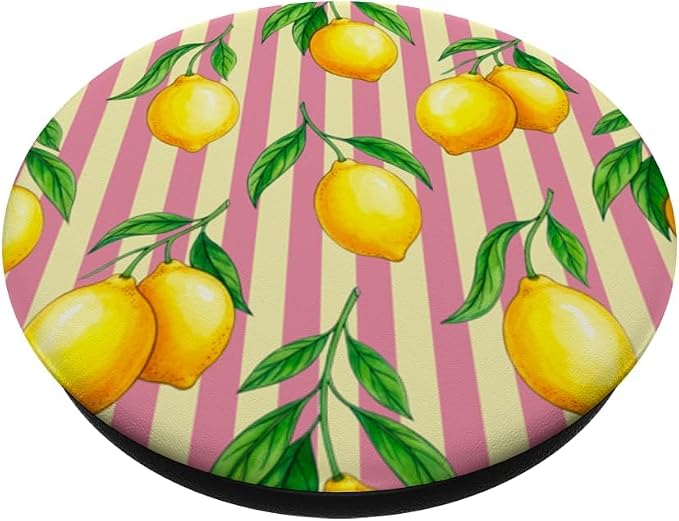 Lemon Yellow Pink Stripes Preppy Aesthetic Summer Cute PopSockets PopWallet for MagSafe
