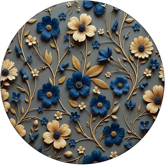 Beige and Blue Floral Print with Leaves Design PopSockets Adhesive PopGrip