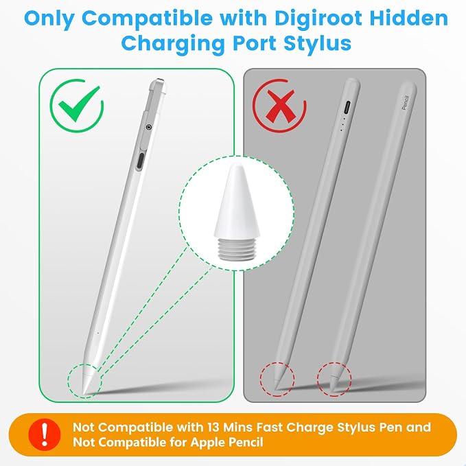Digiroot 8 Pack Replacement Tips Only Compatible with Digiroot | Only Compatible with Digiroot 13 mins Fast Charging Stylus(B0BW8LQKL4) Not Compatible with Any Other Stylus Pen