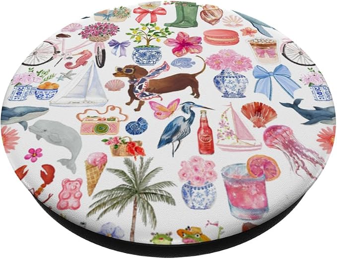 Aesthetic European Summer Bow Cute Dachshund Collage Art PopSockets PopGrip for MagSafe