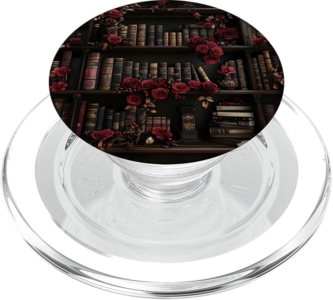 Goth Dark Fantasy Bookshelf with Vintage Books and Roses PopSockets PopWallet for MagSafe