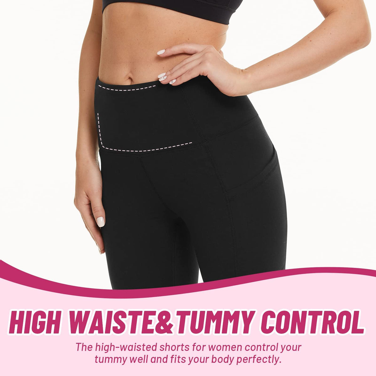 CAMPSNAIL 4 Pack Biker Shorts Women with Pockets – 5"/8" High Waist Tummy Control Workout Gym Yoga Running Compression Shorts