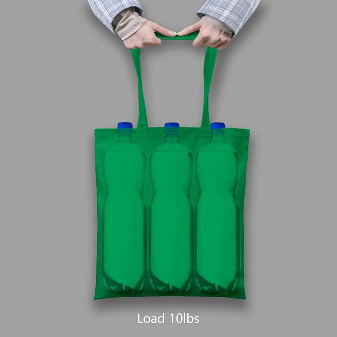 TOPDesign 24-Pack Economical 16"x15" Kelly Green Cotton Tote Bag, Lightweight Medium Reusable Grocery Shopping Cloth Bags, Suitable for DIY, Advertising, Promotion, Gift, Activity