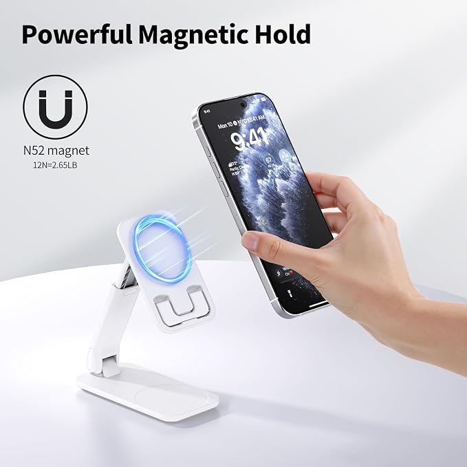 iWALK Magnetic Cell Phone Stand for Desk Angle and Height Adjustable Mobile Phone Holder Foldable Magnet Stand for iPhone 17 16 15 14 13 12 Pro Max and iPad Cell Phone Holder for Samsung Black
