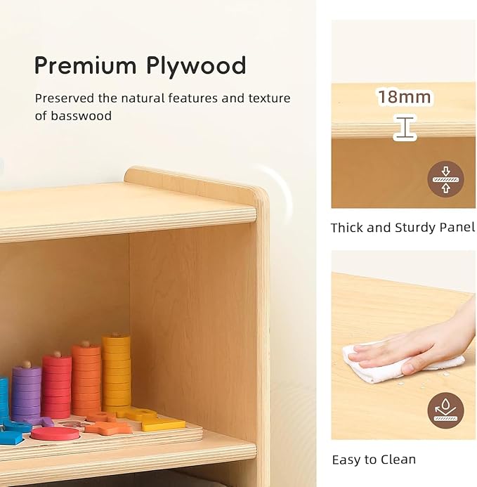 OOOK 5-Compartment Wooden Storage Cabinet, Montessori Shelf for Toy Organizers and Storage, Kids Classroom Organizer, Playroom, Daycare and Preschool Shelf