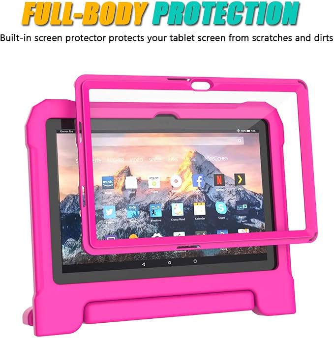 DJ&ampRPPQ10 inch Tablet Case for KidsLight Weight Shock Proof Convertible Handle Stand Kids Case Pink