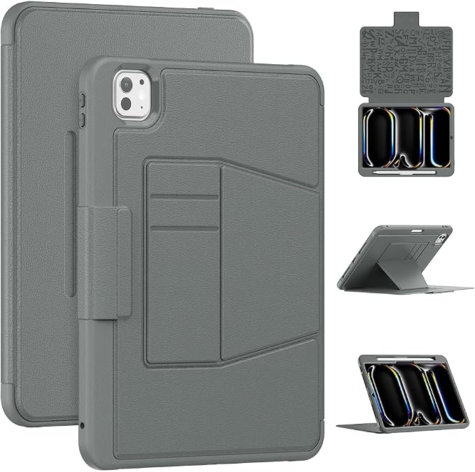 for iPad Pro 11 inch Protective Case M5 2025/M4 2024: Heavy Duty Shockproof Case with Pencil Holder - 360°Rotating Handle/Stand - Screen Protector - Shoulder Strap Black/Sky Blue