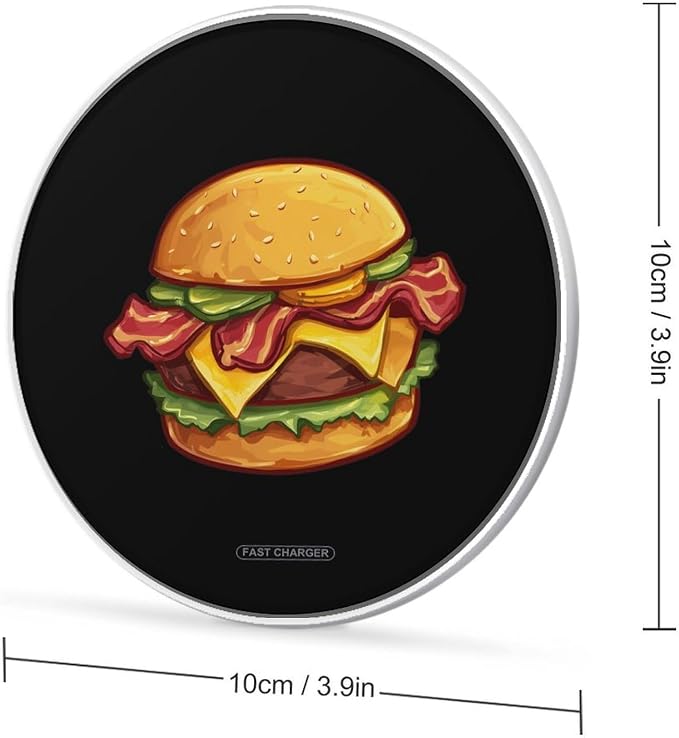 Bacon Cheese Burger Wireless Charger SlimWireless Charging Pad Anti-Slip Charger Mat for Men Women