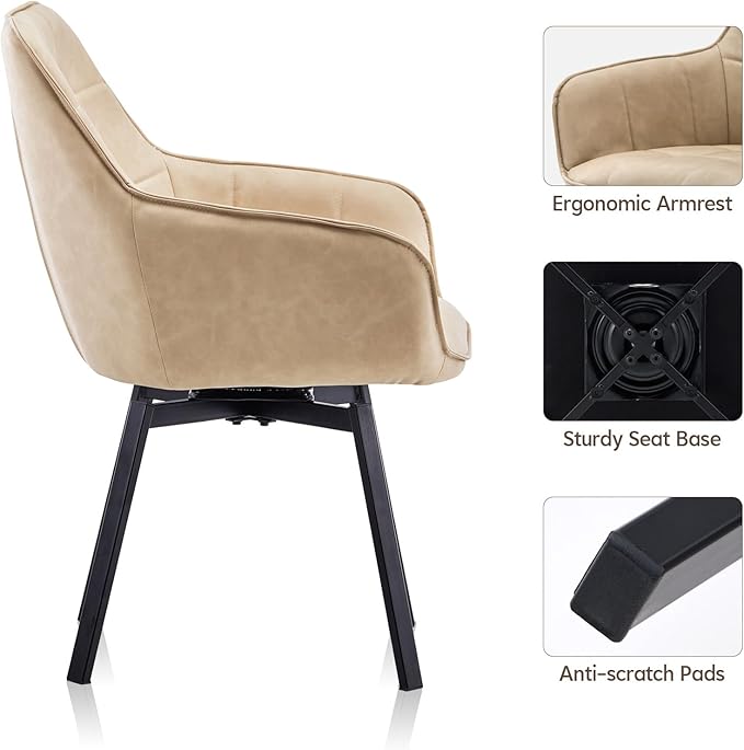 TUKAILAi Swivel Dining Chairs Set of 4, Faux Leather Upholstered Mid Century Accent Chairs with Arm Metal Legs, Rotatable Kitchen Chair for Kitchen Home Restaurant Furniture (Cream)