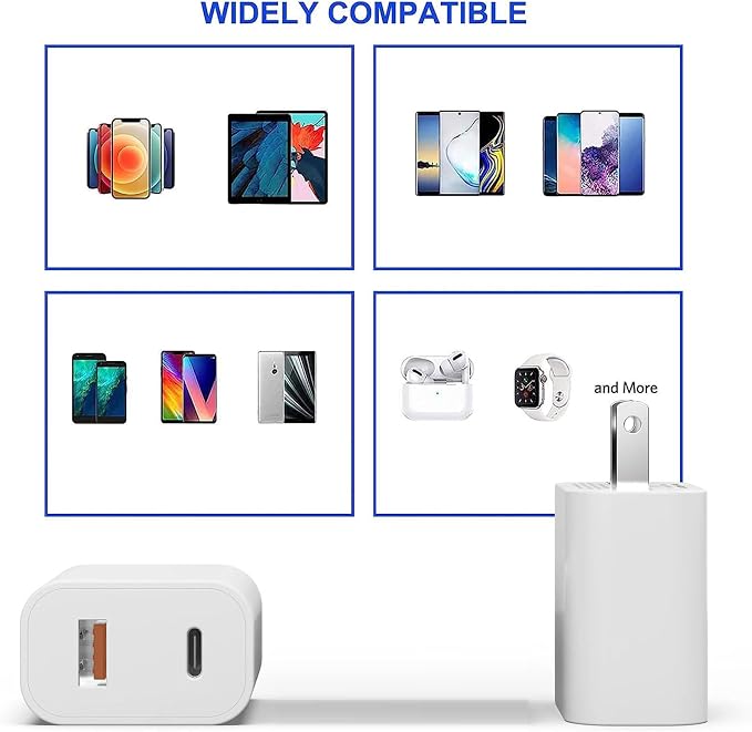 6 Pack USB C Charger Block20W USB-C &amp USB-A Port Charger，for i Phone 17/16/15/14/13/12/11/X/8 i Pad and More