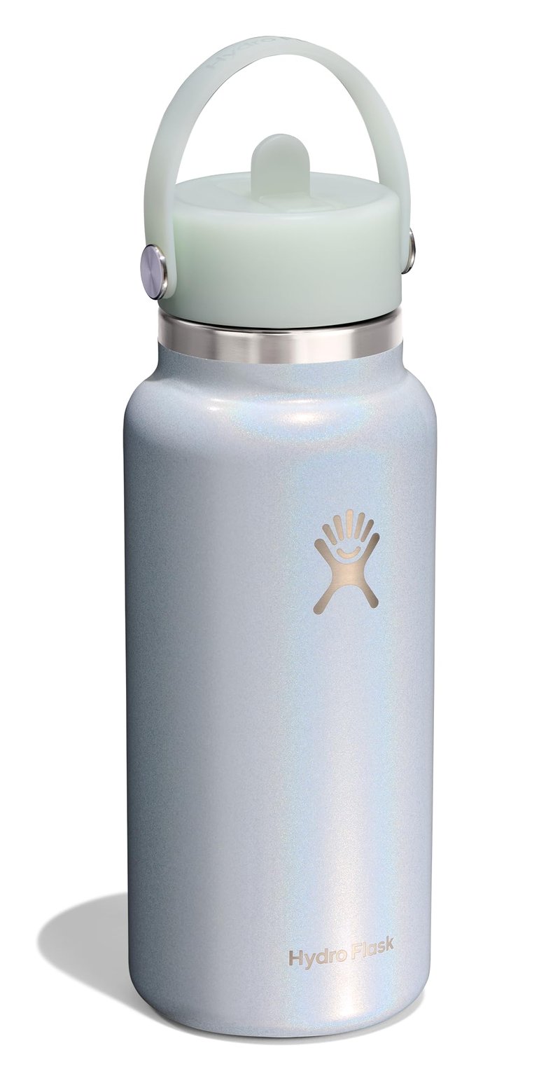 Hydro Flask Water Bottle - Insulated Stainless Steel - Wide Straw Lid, Non Spill, Leakproof in 32 Oz Glimmer Blue