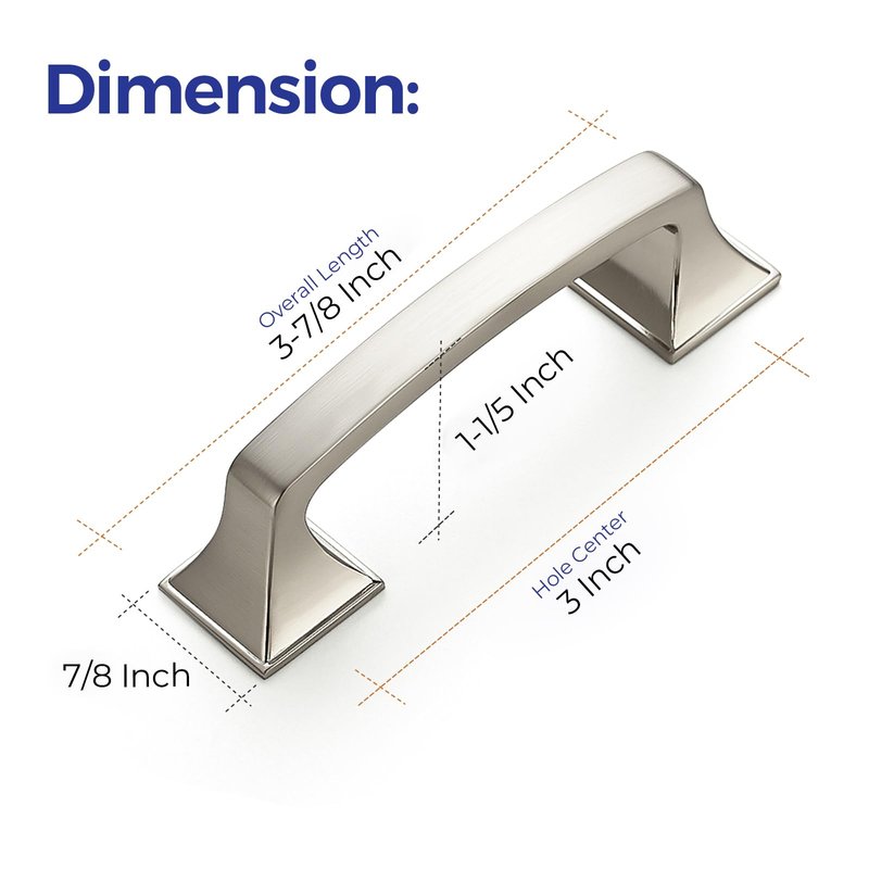 Ravinte 30 Pack Solid 3" Square Foot Arch Pulls Kitchen Cabinet Handles Brushed Nickel Pulls Silver Dresser Kitchen Cupboard Hardware Handles for Cabinets Cupboard Drawers