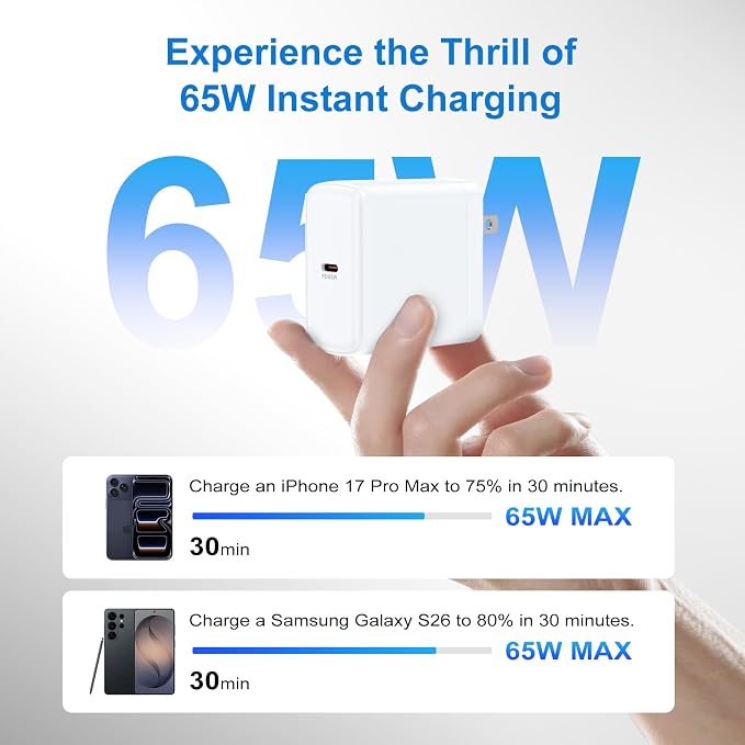 65W USB C Charger Fast Charging for Samsung Galaxy S26 Ultra S26+ S26 S25 Ultra S25 FE A37 A57 A17 A16 A36 S24 S23 A26 A56 Samsung Super Fast Charger 6FT USB C to C Cable Android Phone Charger Cord
