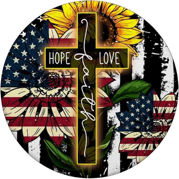 Sunflowers Faith Hope Love Jesus Cross Christian PopSockets Standard PopGrip