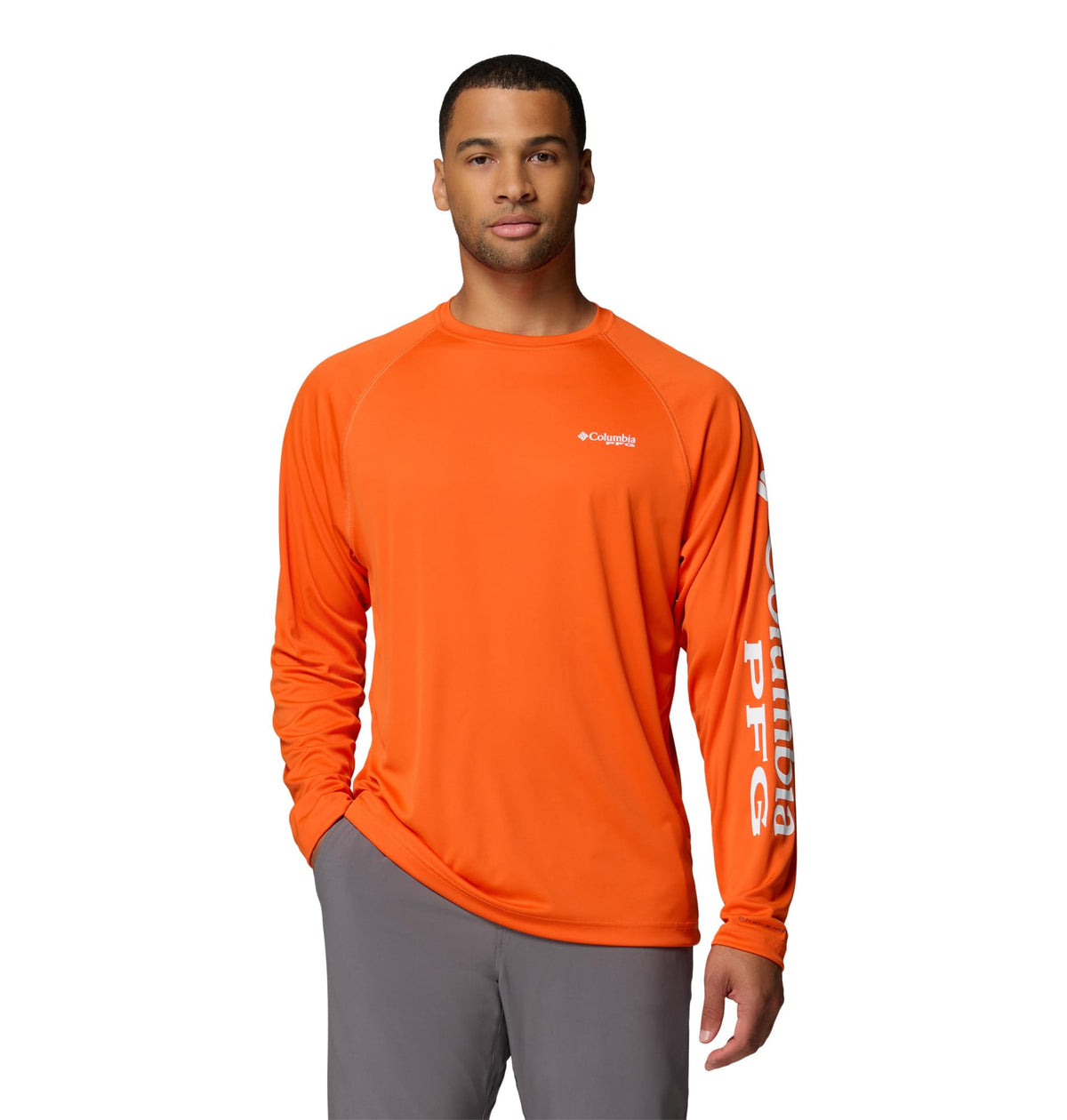 Columbia Men's PFG Terminal Tackle Long Sleeve Fishing Shirt, Spark Orange/White Logo, 5X