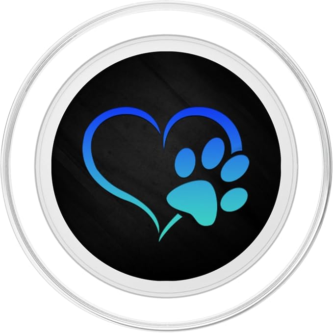 Turquoise Teal Blue Color Dog Paw Print Heart On a Black PopSockets Adhesive PopGrip