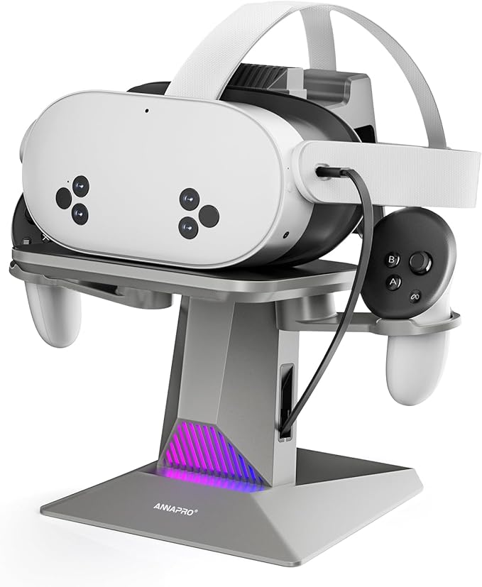 ANNAPRO CD1 Charging Dock for Meta Quest 3S/3, Quest 2, Retractable Charging Cable to Charge VR Headset, RGB Charging Station Accessories Compatible with Elite Strap and Controllers