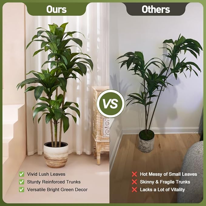 Artificial Dracaena Tree, 6FT Tall Fake Plants with UV Resistant Leaves, Faux Tropical Yucca Trees for Indoor Outdoor, Potted Large Floor Plant for Home Decor Living Room Porch, VN123
