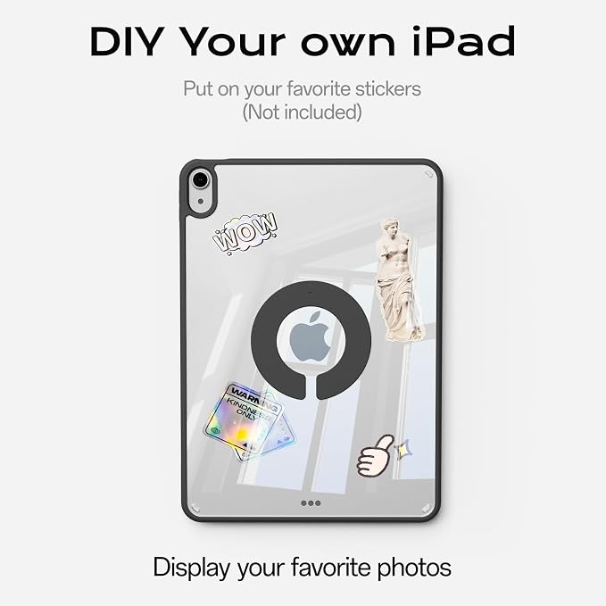 Clear Case for iPad A16 11th Generation 11 inch 2025 &amp iPad 10th Gen 10.9 inch 2022 with Pencil Holder Detachable Magnetic Rotating Transparent Hard PC Back Auto Wake/Sleep Trifold &amp Y Stan
