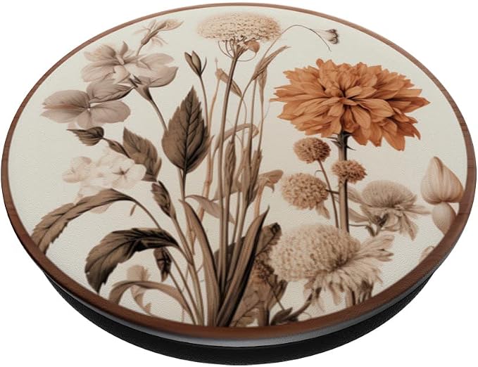 Boho Aesthetic Minimalist Floral Art Cream Light Brown PopSockets Adhesive PopGrip