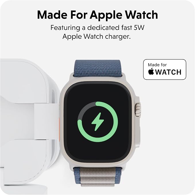 HyperJuice 3-in-1 Wireless Charger Qi2 Magnetic Stand — Fast Charger for iPhone Apple Watch Airpods &amp Qi Compatible Devices — Compact and Adjustable 3 in 1 Design