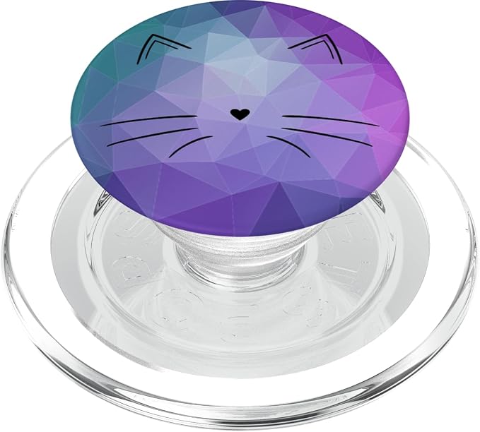 Black Cat Face Teal Purple Polygon PopSockets Adhesive PopGrip