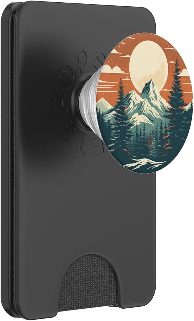 Retro Pine Tree Mountain Scene Forest Nature PopSockets Adhesive PopGrip