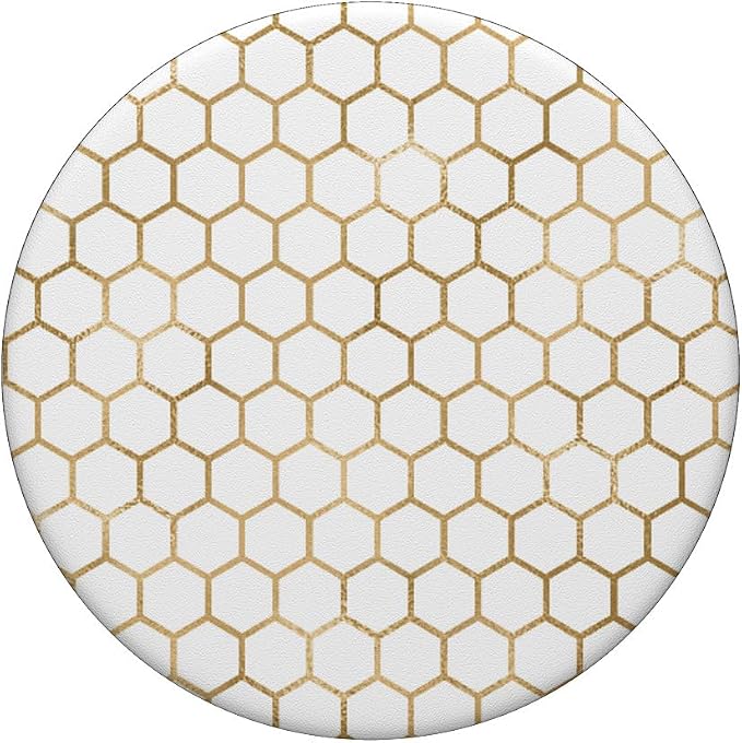 Honeybee Phone - White and Gold Honeycomb Cool Bees PopSockets Adhesive PopGrip