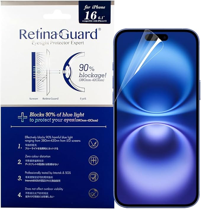 Anti Blue Light Screen Protector for iPhone15 Pro Max 6.7 Blocks Harmful Blue Light Reduce Eye Fatigue and Help Sleep Better