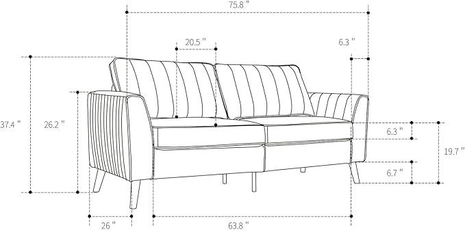 Artechworks Handmade Sofa Couch, 3-Seater 76" Wide W/Durable Italian Style Linen, Modern Mid-Century Fusion Stylish Sofa Couch for Living Room Apartment Lounge,French Piping,Dark Green