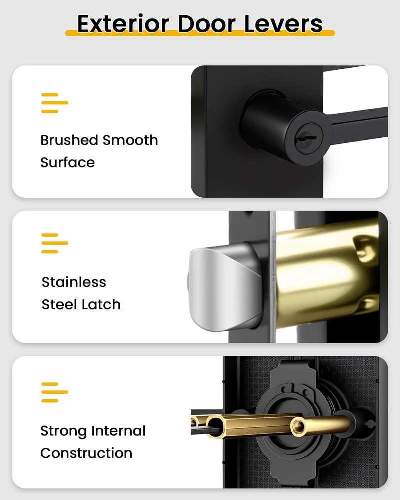 Goldenwarm Matte Black Entry Door Handle and Deadbolt Set, Heavy Duty Zinc Alloy Black Exterior Door Handle - Front Door Lock Set for Exterior Doors, Left-Right Universal Door Lock, 1 Pack