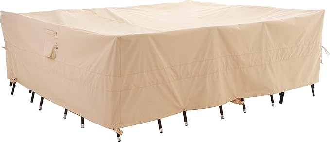 WJ-X3 Large Rectangular Beige Heavy-Duty Patio Table Cover, 136x88x36in - Wind-Resistant, Waterproof, Anti-Fade - Perfect for Outdoor Sectional Furniture Sets