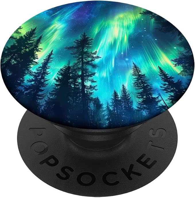 Aurora Northern Lights Pine Tree Teal Mountain Forest Nature PopSockets MagSafe PopGrip for iPhone