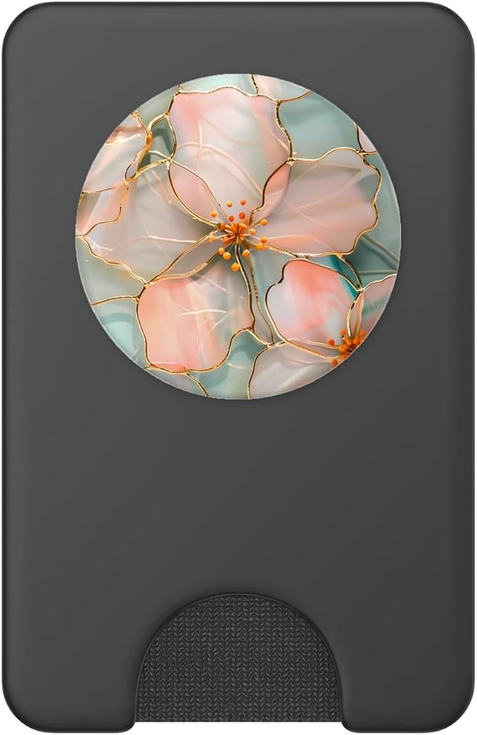Pink and Coral Blossoms in Stained Glass Style A Floral PopSockets PopGrip for MagSafe