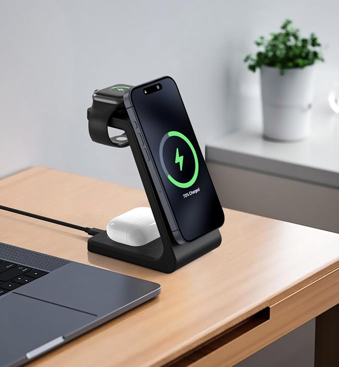 Wireless Mag_Safe Fast Charging Station 3 in 1 Strong Magnetic Charger with Adapter for iPhone 17 16 15 14 13 12 Pro Max Plus Apple Watch Series &amp Air.Pods 4 3 2 Pro